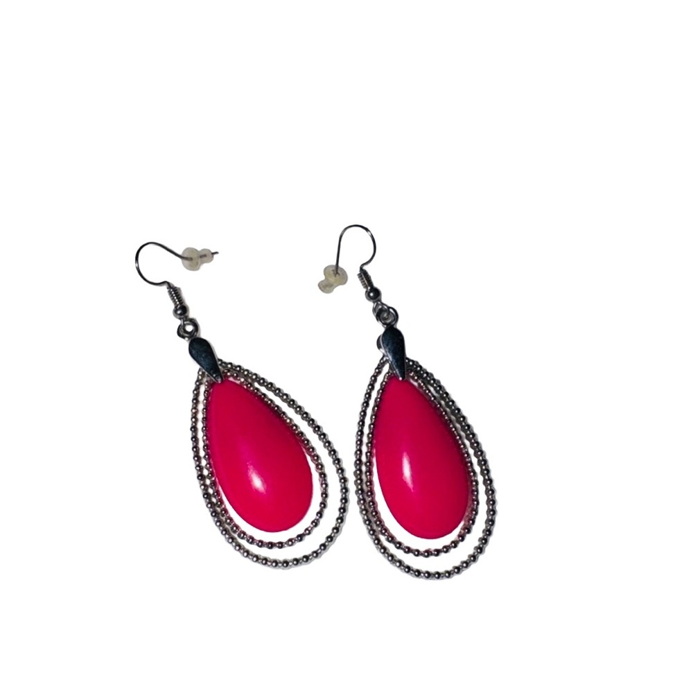 Pink Teardrop Earrings – Elegant Silver‑Tone Romantic Jewelry